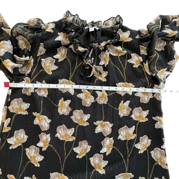 Bar III Black Floral Chiffon Blouse size Large - Picture 6 of 9